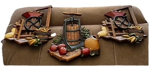 Farmhouse Wall Decor Cast Iron Metal Plaques Apple Press Corn Grinders Set of 3 - Picture 1 of 11