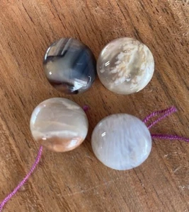 LOT OF 4 ANTIQUE 1890S AGATE MOSS STONE SEWING BUTTON VICTORIAN EDWARDIAN 5/8” E - Picture 1 of 3