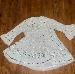 Juliet Dunn 1 US weiß Pailletten bestickt Kaftan Strand Cover Up Tunika Kleid - Bild 1 von 7