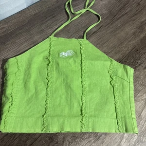 MADEME New York Green Panel Denim Neckholder Top Damen Gr. S - Bild 1 von 5