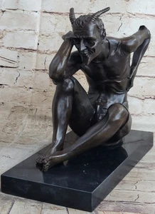 Scultura in bronzo firmata originale Tommaso mitologia greca satiro diavolo angelo oscuro - Foto 1 di 10