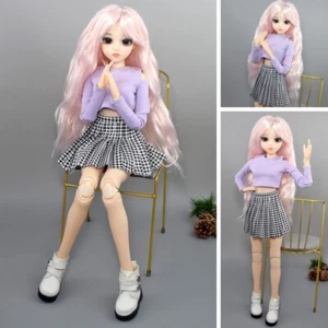 Muñeca 1/3 BJD 60 cm articulada con bola SD muñecas moda niñas rosa peluca vestido montado - Imagen 1 de 21