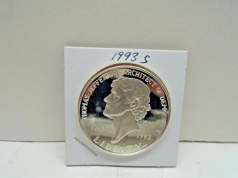 1993 S Proof Thomas Jefferson 250th Annversary  Commemorative Silver Dollar Cover