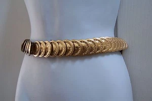 "Monedas de oro vintage enchapadas en latón con temática monetaria para mujer talla 28" - Imagen 1 de 9