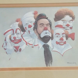 Robert Owen Clown Print The Burbank Six Picture in Gold Matted 11"x9" Frame - Picture 1 of 12
