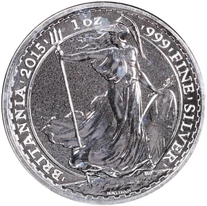 2015 British Royal Mint U.K. £2 Britannia 1 oz .999 Fine Silver Coin BU - Picture 1 of 2