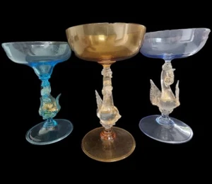 Murano Vintage Swan \ Dolphin Champagne Glasses. - Picture 1 of 7