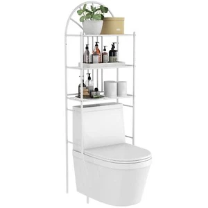 3 Tier Over Toilet Storage Rack Bathroom Organizer with Metal Shelf - Picture 1 of 4