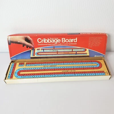 Sure-Lane Wooden Cribbage Board Pressman Cont Track #1010 2-4 Players 1983 - Image 1 of 4