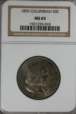 1892  .50   NGC  MS 65  COLUMBIAN   Classic Silver Commemorative Coin - Image 1 of 2