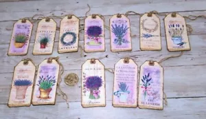 12~Vintage~Lavender~Flowers~Junk Journal~Linen Cardstock~Gift~Hang~Tags - Picture 1 of 1