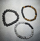 3 Bracelets - 1 With Tigers Eye Beads- Can Be Used For Oils - Lava Beads