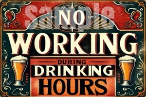 DRINKING WARNING Garage Rustic Look Vintage Metal Tin Signs Man Cave,Shed & Bar - Picture 1 of 2