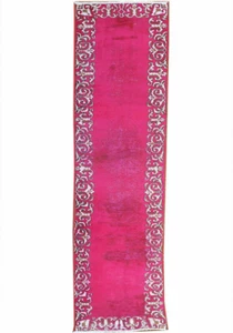 2'5''x11 Vintage Wool Hand Knotted Runner Carpet Oriental Pink Bordered Area Rug - Bild 1 von 11