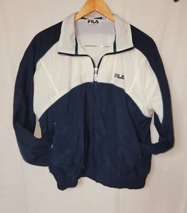 Chaqueta cortavientos vintage años 90 Fila azul blanco verde cremallera completa talla pequeña - Imagen 1 de 4