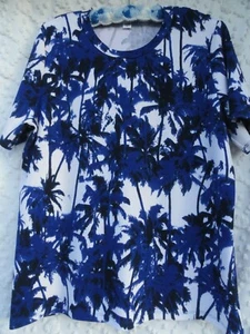 Karen Kane Strick Top Misses XL Polyester blau weiß Palmen Traveler S/S NEUWERTIG - Bild 1 von 6