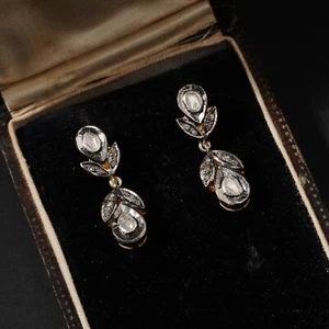 Vintage Russian Art Deco Rose Cut Diamond Drop Earrings Sterling Silver Black - Picture 1 of 9