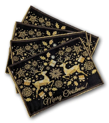 DaDa Bedding Set of 4 Magical Golden Reindeer Black Tapestry Dining Placemats  - Image 1 of 4