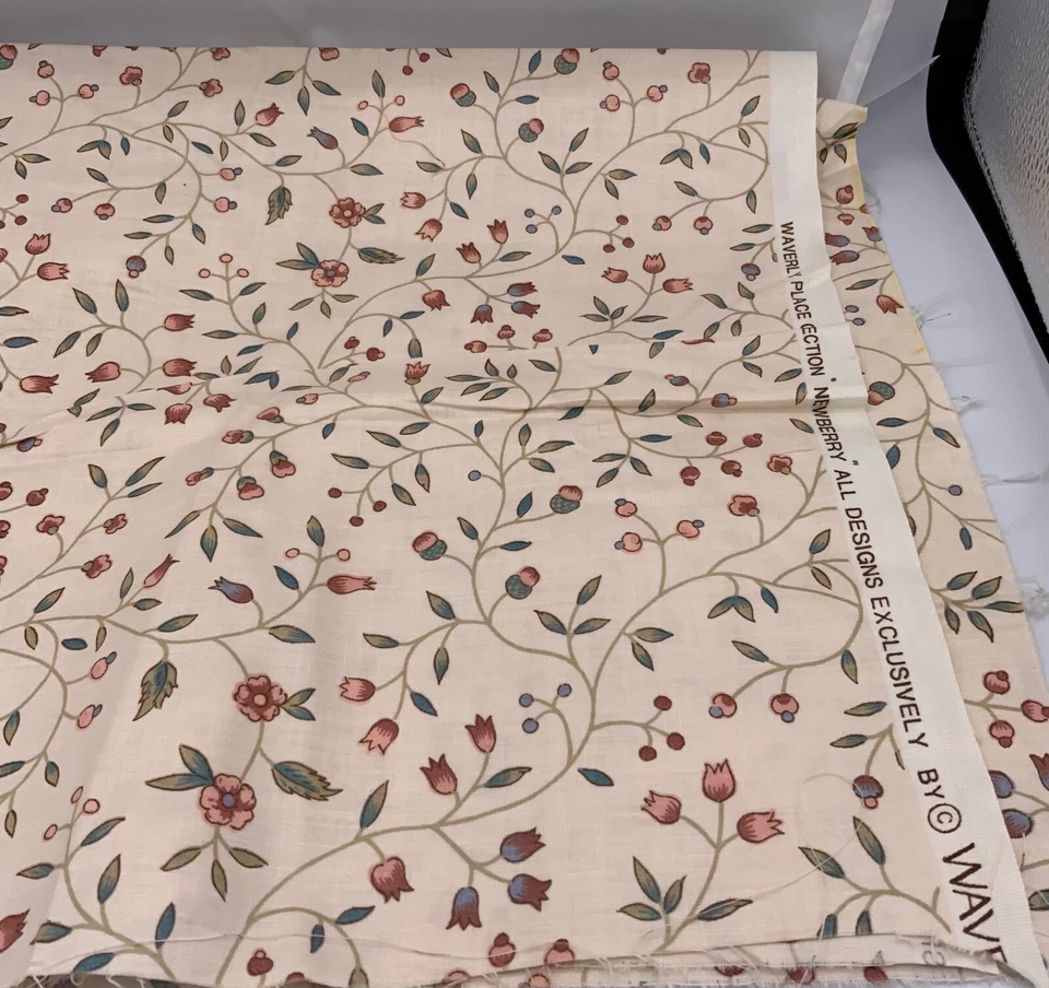 WAVERLY Place Collection Cotton Remnant Pink Blue Cream Flowers Treated Cotton  - Image 1 of 1