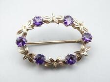 with 6 Amethyst Stones 2 Carat tw Vintage 10k Yellow Gold Floral Brooch Pin