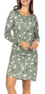 Ascafa, Nachthemd, Langarm, Blumen, Baumwolle, Modal, Single-Jersey, 95 cm khaki - Bild 1 von 2