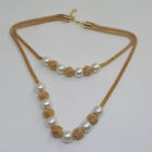Women&#39;s Double Layers Mesh Chain Round Faux Pearl Ball Charms Neckl-qi -TQ