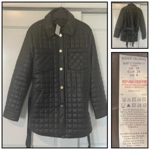 River Island Faux Leather Quilted Black Belt Jacket US Size 6, UK Size 10, NWT - Picture 1 of 8
