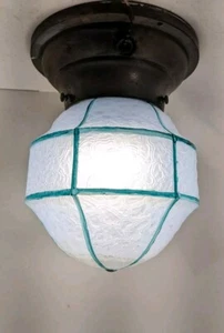 Art Deco Brass Geometric Frosted & Clear Globe Porch Ceiling Light - Picture 1 of 24