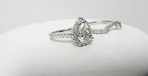 Pave Halo 1.9ctw SI1-K-L Pear Cut 18k Diamond Engagement Ring White Gold sz4 - Picture 1 of 6