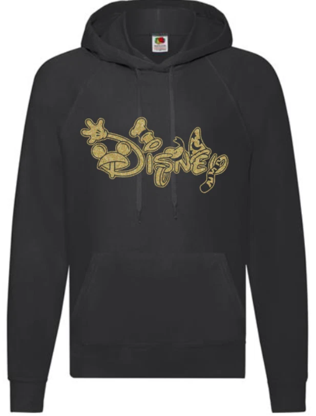 AWDIS Black Disney inspired gold glitter Hoodie ladies girls AWD family travel casual