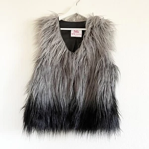 Justice Faux Fur Vest Coat Gray Black Ombre Hook Eye Closure Girls 16/18 - Picture 1 of 7