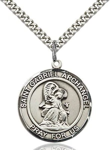 Pewter Saint St Gabriel the Archangel Medal Pendant Necklace 24" Chain GiftBox - Picture 1 of 3