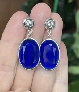 Barse Faceted Cobalt Blue Glass Silver Overlay Earrings - Picture 1 of 7