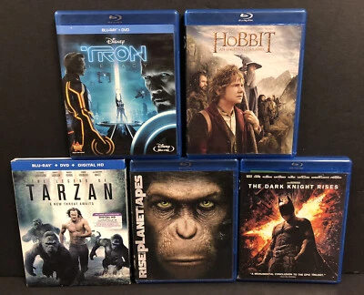 Action LOT OF 5 BLU-RAY MOVIES Pre-Owned Hobbit, Batman, Tarzan, Tron, Apes Foto 1 de 4