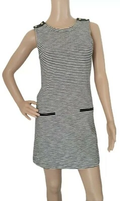 Juicy Couture 黑色白色条纹背心无袖连衣裙人造皮革装饰 XS — 第 1/4 张图片