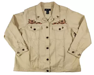 Denim & Co Jacket Embroidered Stone and Bead Accents Tan Women's 1X Vintage - Picture 1 of 11