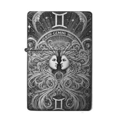 MARKENLOS Zwillinge Feuerzeug Sternzeichen Gemin Lasergravur + Gravurtext personalisierbar