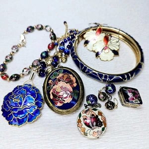 Necklace Locket Bracelet Earrings Box Charms Gold Filled Mixed Floral Enamel - Picture 1 of 5
