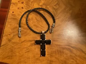 Large Silver Black Cross Necklace. - Picture 1 of 15