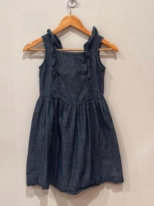 Hanna Andersson Ruffle Denim Chambray Dress Dark Blue Girls 140 10 Sleeveless - Picture 1 of 6