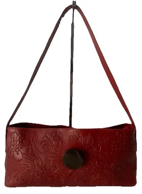 Leaders Of Leather Floral Tooled Handbag Shoulder Bag Red Western Boho - Image 1 of 4