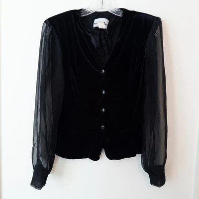 90s Whimsigoth Velvet Blouse Sz S Another Thyme Sheer Gothic Romance Witchy VTG - Image 1 of 4