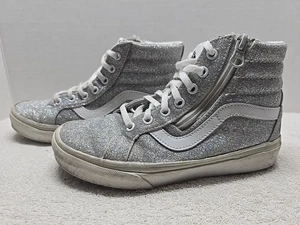 Vans Sk8 Silver Glitter Side Zip Shoes Kids SIZE 2.5 Off The Wall High Top - Picture 1 of 11