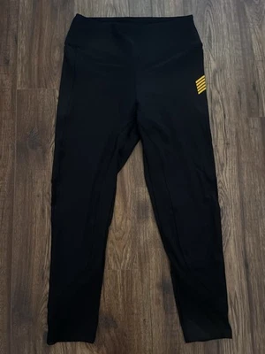 NWT Victoria's Secret PINK black leggings with yellow stripes and a logo Size L - Image 1 of 4