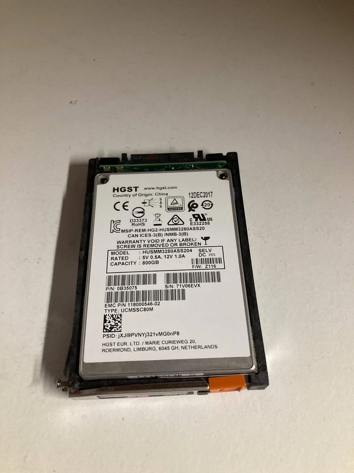 SSD FLASH SAS EMC 800GB 12G 2.5 pulgadas PN: 005052220 Foto 1 de 1