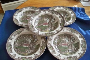 5er Set Johnson Bros Friendly Village 8 5/8" Suppenschüsseln mit Rand Steinmauer - Bild 1 von 4