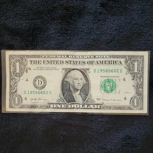 June 02, 1958 Birthday Note $1 One Dollar Bill Fancy Serial Number D19580602C - Picture 1 of 3