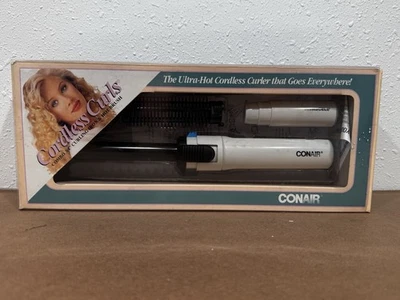 Vtg Conair CORDLESS CURLS 3/4" Combo Curling Iron & Hot Brush 1991 Travel - Image 1 of 4