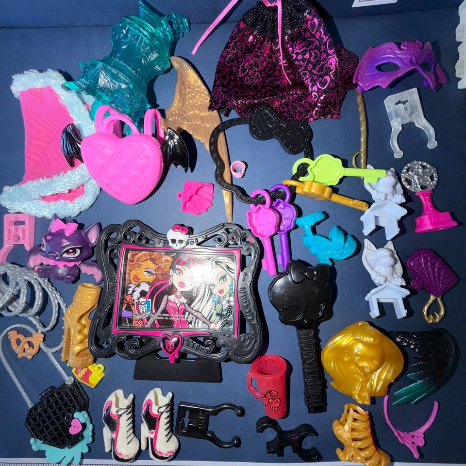 Mattel Monster High Bundle Lot Clothes Accessories Shoes Pets Keys Bags - Image 1 of 4