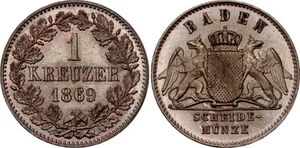 German States Baden 1 Kreuzer 1869 KM# 242 Copper Coin Frederick I UNC - Picture 1 of 1
